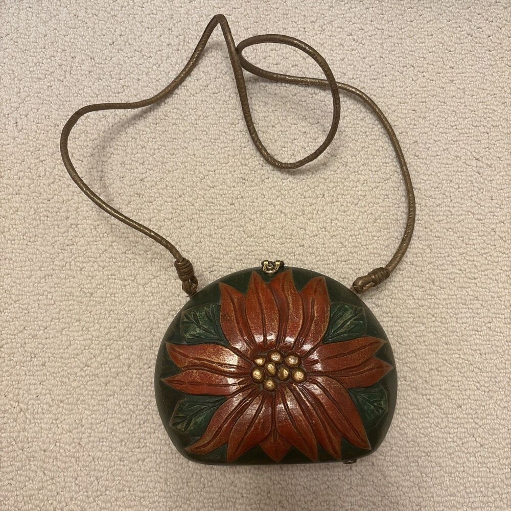 Timmy Woods of Beverly Hills Vintage Poinsettia Purse Clutch Christmas Red Green